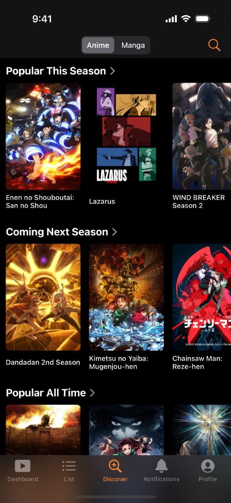 Screenshot of the Discover page