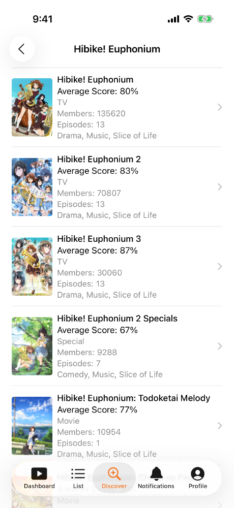 Screenshot of the search results page