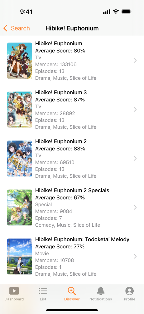 Screenshot of the search results page